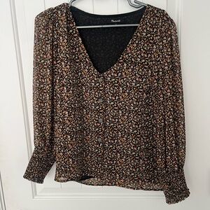 Madewell Black and Pink Floral Blouse